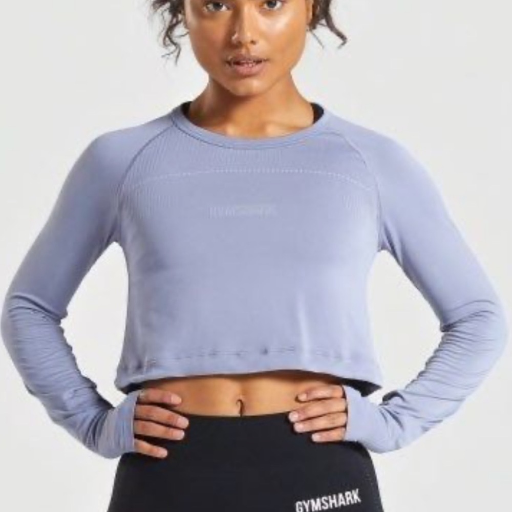 Gymshark Lightweight Seamless Long Sleeve Crop Drawstring Cords Top Size M